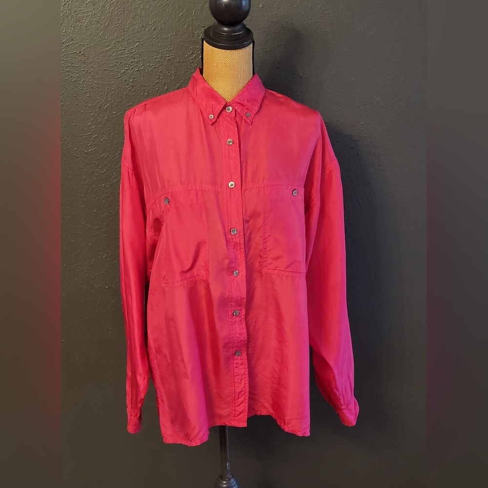 Line & Point Medium Pink Silk Blouse